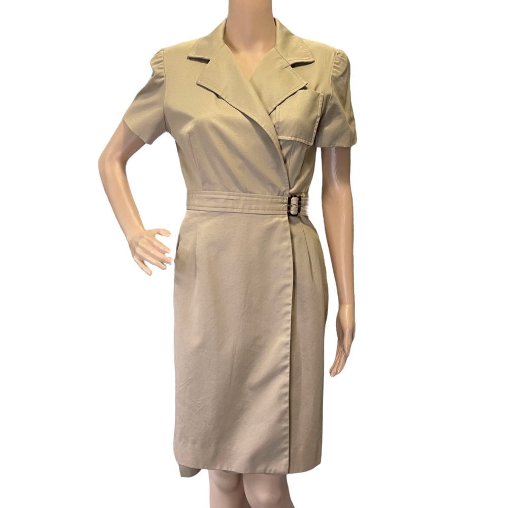 KELLY GRAHAM trench wrap dress khaki beige 4P